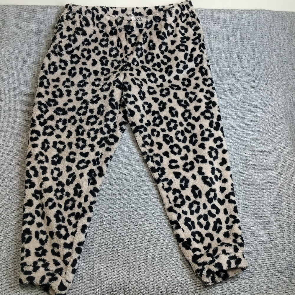 Joyspun Pajama Pants Women XL Tan Black Excellent Leopard Print Plush Joggers